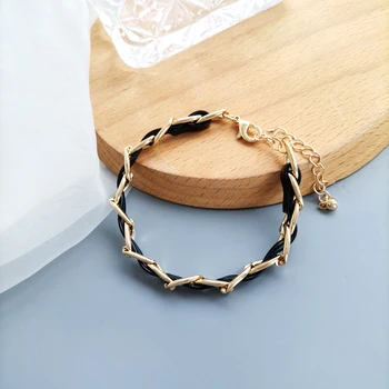 Modni nakit Narukvica-lanac od metala Popularan Dizajn Vruće prodaju Samo Jednoslojni Crna Narukvica od umjetne kože za djevojčice Fin pribor