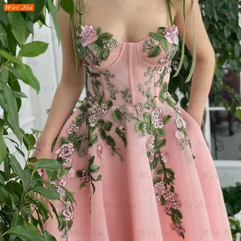 Modni ružičastu haljinu za prom za žene 2021 Robe De Bal Femme Longue Трапециевидные večernje haljine s aplikacija od tila na red Konačni Haljina