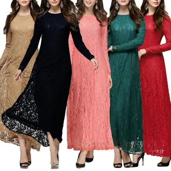 Muslimansko haljina Abaja Za žene s dugim rukavima Čipke Veliki rub Slobodan Maxi kaftan Джилбаб haljina plus size haljina d ete 2020 duga