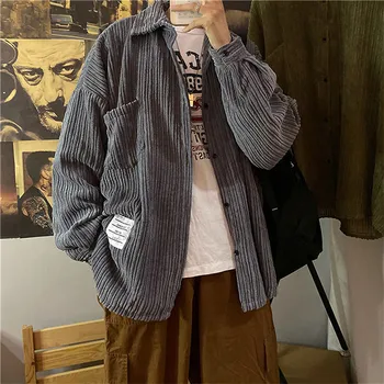 Muška Majica Harajuku 2021 Muška Ulica runo košulja dugih rukava Muške Vintage Korejski moda Odjeća, Moda jednobojnu