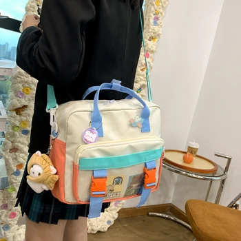 Najlon ženski ruksak kontrastne boje Bogata Vodootporna torba Ženska Prozirni džep za umetanje s kopčom Mala školska torba DJA88