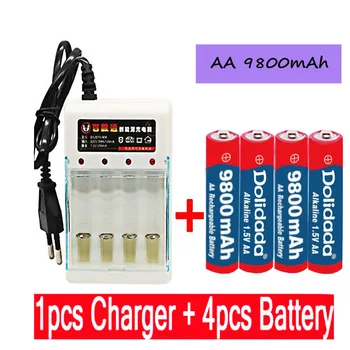 Nova baterija Tag AA 9800 mah punjiva baterija AA 1,5 V. Nova Punjiva baterija Alcalinas drummey +1 kom. punjač za 4-konačni element baterije