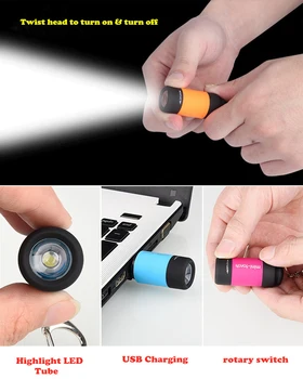 Nova Moda Desige LED Mini Lampa USB Punjiva ručna Svjetiljka Svjetiljka Džep Privjesak Baklja Vodootporni Vanjski Svjetlo