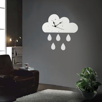 Novi 1pc Solidne Skandinavski Drveni Dizajn u Obliku Kapi Kiše U Obliku Oblaka Zidni Satovi Dječja Dječja Soba Dekoracija sa 5 Ploče za Kapi Kiše