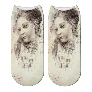 Novi 3D Tiskano Apstraktni Portret Zabavne Čarape Ljetne ženske Picasso Portret De Dora Maar Kratke čarape na щиколотках Calcetines Mujer