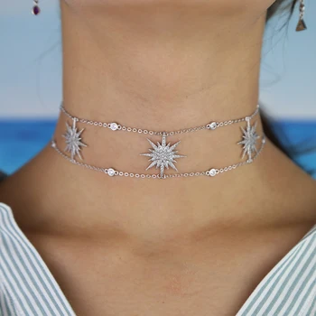 Novi dolazak cz postaja sloj lanac ogrlica ogrlica sa mnoštvom zvijezda šarm prilaz za žene vjenčanje kratke ogrlice nakit poklon