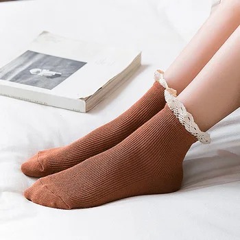 Novi držači čarapa sa volanima i ukrašen Za žene, lijepe pamučne čarape u korejskom stilu, japanski moda, Mary Jane, čvrste i bijele čarape Kawaii za djevojke Mori