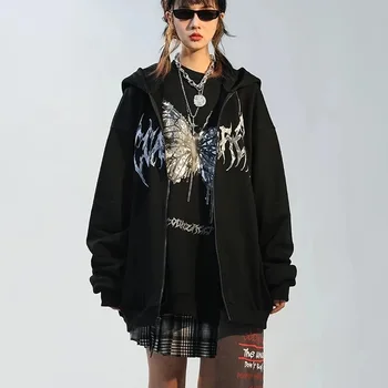 Novi Hip-hop Ulica hoodies Ženska jakna s po cijeloj površini leptir Kaput Gothic Harajuku Y2k estetski odjeća grunge i punk majica na munje