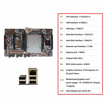 Novi X79-H61 LGA 2011 Konektor za cpu mobo za майнинга 5 PCIe (PCI-E Express 3.0 X8 Utora Utor za memoriju DDR3 Podršku za GPU 3060