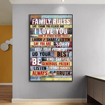 Obiteljske pravila Nadahnjuje Dekor Obiteljska Motivacija Slikarstvo Na platnu Selo dnevni boravak Plakat i grafike Dekor dnevni boravak