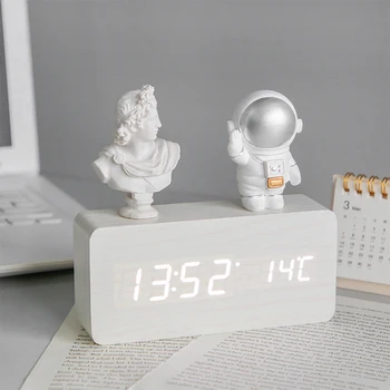 Običan Drveni sat za Alarm LED Nečujne Kreativna Elektronski Sat Moderan Noćni Svjetleće Dekoracije Wecker Horloge EB5NZ