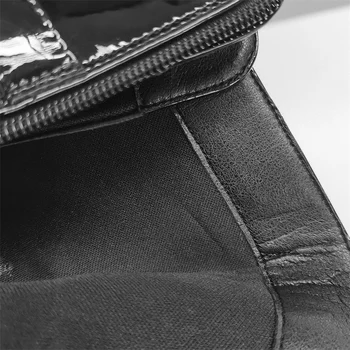 Onlymaker Ženske čizme čipka-up od crne lakirane kože sa zlatnim заклепкой i kopča na platformi Čizme na niskim petama munje u britanskom stilu Velike veličine