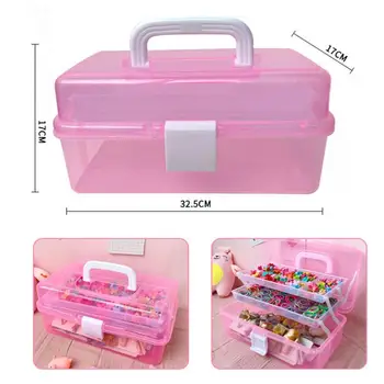 Pink Prozirna Plastična Višeslojne Kutija Za Dječji Pribor Za Kosu Tablica Kozmetika Nakit Manikura Troslojne Kutija Za Skladištenje