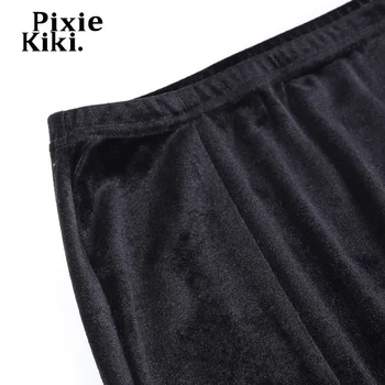 PixieKiki Alt Funky duga suknja s visokim strukom i dvostrukim prorezom Za žene zimske baršun crnci seksi suknje Gothic punk - odjeća P80-CZ22