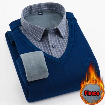 Plus Size 6XL 7XL Muška runo košulja, Džemper Lažni Dva dijela Zima утолщенная toplo вязаная Svakodnevni Slobodna kvalitetna odjeća veličine