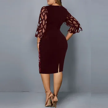 Plus Size Ljetno ženske haljine 2021 Elegantan sa šljokicama Elegantne crne Bordo - crvene Dnevne haljine Večernje odjeće 3xl 4xl 5XL Večernje haljine