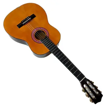 Pomoćni 30-Inčni Narančasta Klasična Gitara 6 Struna Klasična Gitara Pune Ograde od Lipe u punoj veličini Dizajn Visokog Sjaja s Malim nedostacima