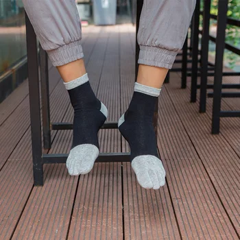Pravi Pamučne muške kratke čarape sa čarapama, Običan poslovni prozračna marke večernje haljine s dugim pet prstiju, Sretne Čarape EU 38-44
