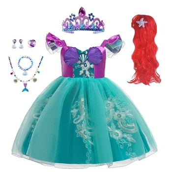 Princeza Djevojke Sirena Večernja haljina s izvezenim Dječje proslava rođendana Haljine-paketi za djecu Božićno ideju Ljubičasta haljina