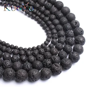 Prirodni Crni Kamen je Iz Vulkanske Lave Okrugle Perle Slobodan Perle Za izradu nakita 15,5