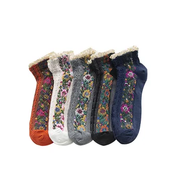Proljeće-ljeto nove kišne cipele, visoke čipke, pamučne ženske čarape u retro stilu, male cvjetne čarape-čamaca, ženske proljeće - ljeto čarape