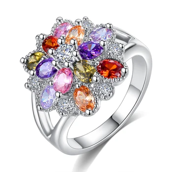 Prsten s kubični cirkon Lijepa Dama Prelijeva Kristal Prsten Cvijet Čaroban Modni Jedan Metalni Nakit Šarene Večernje Prstenje Nakit poklon