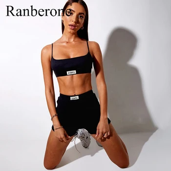 Ranberone Komplet od 2 predmeta Setove za joge Sportski prsluk + Kratke hlače za trčanje Ženska sportska odjeća Seksi haljina Bijela i Crna Sportska odjeća za fitness
