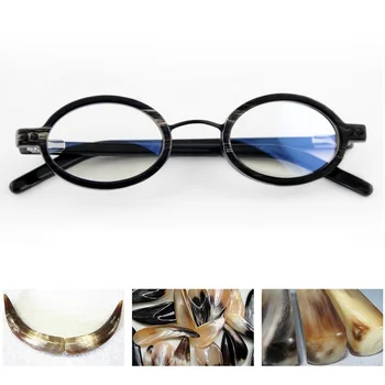 Rimless za naočale od rogova bizona Zerosun Muški Male Ovalne Naočale za botaničare Gospodo Berba Marke Dizajn Retro Naočale Naočale Uske