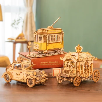 Robotime 3 Vrste DIY 3D Prijevoz Drvene Modele gradnje Setove Vintage Automobili Tramvajske Vagone Igračka na Dar za Djecu i Odrasle TG506