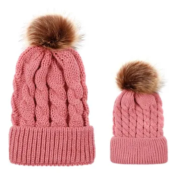 Roditelj-dijete Mama i djevojka Običan plišani kape Zimske tople pletene vunene kape Ženske kape Bebes Accesorios Šešir
