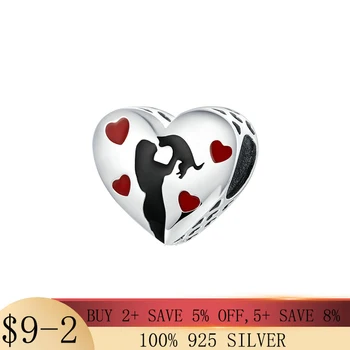 Romantični Novi Šarm u obliku Srca od 925 Sterling Srebra, pogodan za originalne narukvice Pandora s Crnim Emajlom i metalne perle u obliku srca