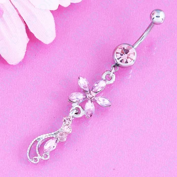Roza Cvijet Crystal Prsten za trbuh Piercing Modni Nakit-prsten za pupak 14 G 316L Kirurški Čelik bez nikla