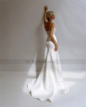 Seksi svadba haljina Sirena s biserima vjenčanice na trake Атласное djeveruša haljina 2021 Plaža haljine Vestidos de Noiva Sereia