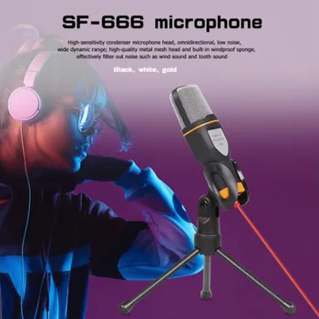 SF-666 Profesionalni Žični Mikrofon, Kondenzatorski Zvuk 3,5 mm Priključak za Podcasta Studijski Mikrofon sa Tripod Postoljem SF666 za PC Skype MSN