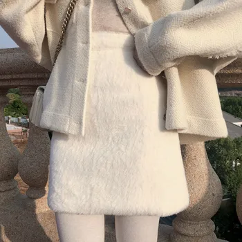 Slatka Djevojka Jesen/Zima Japanski Kawai Slatka Djevojka Mini suknja Норковый dlake Topla, Nježna Vila Vintage Elegantan Univerzalna ženska suknja