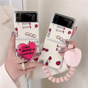 Slatka Srca Prozirna Torbica-držač za telefon Samsung Galaxy Z Flip 3 5G Stražnji poklopac tvrdog RAČUNALA za ZFlip3 Zaštitna ljuska