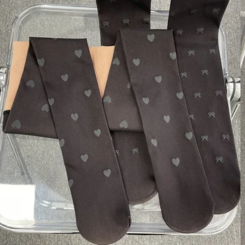 Srce s lukom tiskanih hulahopke s uzorkom noge lažni prozirne čarape elastičnost tanak crni runo podstava hulahopke Collants