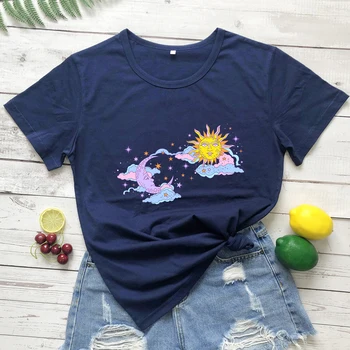 T-shirt boje sunca i mjeseca Estetski ženska t-shirt Boho s grafičkom prirodom top
