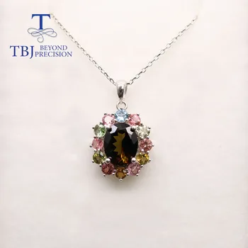 TBJ klasični turmalin privjesak ogrlica ovalnog rez 8*10 mm 4 karat do Brazila šarene dragulje fin nakit srebro 925 sterling