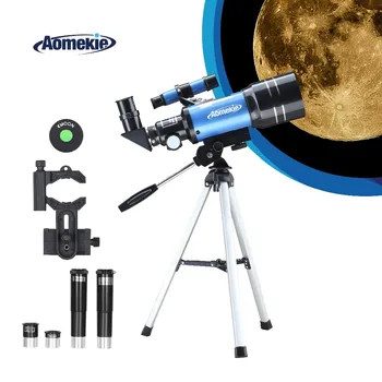 Teleskop AOMEKIE 70300 za Početnike s Adapterom za telefon sa Stalak 1,5 X Tuš Okular 3X Barlow Leća za promatranje Mjeseca Dječji dar