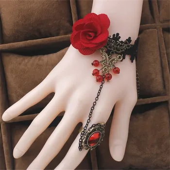 Topla 2019 novi Retro cvjetne čipke Crvena Ruža Metalna narukvica Veliki Crveni Kristal modni narukvica nakit za žene