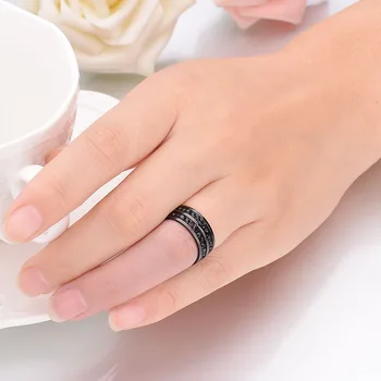 Topla Rasprodaja Prsten od nehrđajućeg Čelika 316L s crnim kamenom CZ Jednostavan dva retka prsten od crnog kristala za Svadbeni poklon