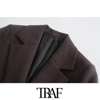 TRAF Ženska moda Skraćene kockice blazer Vintage Kaput dugi rukav Iznad džepova Ženska gornja odjeća Šik Весте Femme