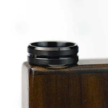 Trendi muški prsten od nehrđajućeg čelika 8 mm Dar na party Jednostavne crne prsten s канавкой za muškarce Nakit pribor