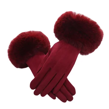 Trendi ženski zimske tople rukavice od umjetnog krzna Parhet Rukavice za zaslon osjetljiv na dodir Debeli plus Baršun vez Ženske rukavice za skijanje