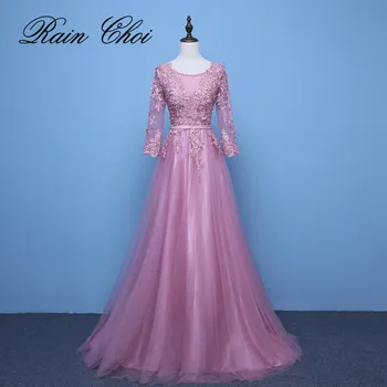 Trenutno se nalazi fotografija Večernja haljina Elegantna dugi rukav Od tila, Čipke, vezeni perle, Duge večernje haljine 2021 Robe De Soiree Manche Longue