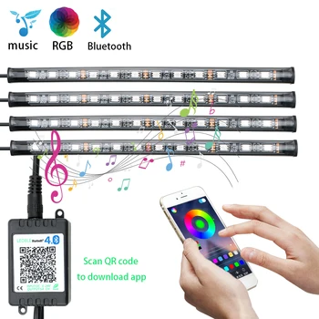 Upravljanje zvukom i glazbom 4 u 1 Osvjetljenje unutrašnjosti Vozila RGB Trake Led Svjetla za Automobil Pod Atmosferski Lampa Aplikaciju za Upravljanje Bluetooth