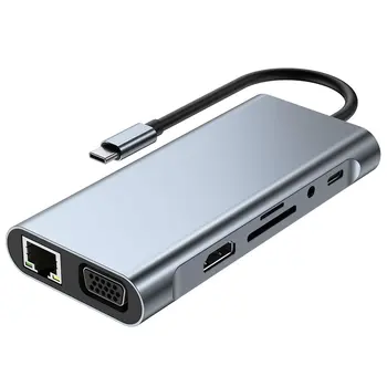 USB Type C Hub Type-C NA HDMI kompatibilnim VGA Adapter RJ45 Lan Ethernet SD TF USB-C 3.0 Typec 3.5mm Audio Video za MacBook