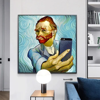 Van Gogh Селфи Na telefon Smiješne Slike na platnu Apstraktne Zidne plakate u stilu pop-art i grafike Portret Van Gogh Slika Kućni dekor