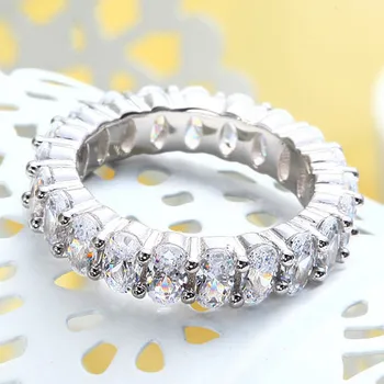 Vecalon Tenis Obećanje Prst Prsten 925 sterling srebra ovalnog rez 5A Cirkon Cz Vjenčano prstenje za žene Vjenčanje Fin Nakit